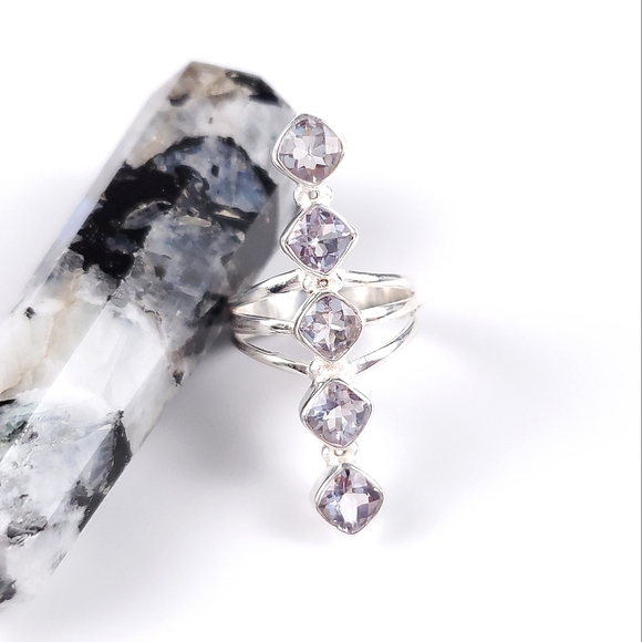 Sterling Silver 5 Stone Cushion Cut Pale Lavender Kunzite Crawler Ring Size 8 - Picture 10 of 16